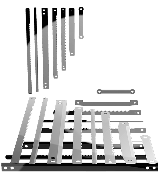 Models of various Dicer blades on a transparent background