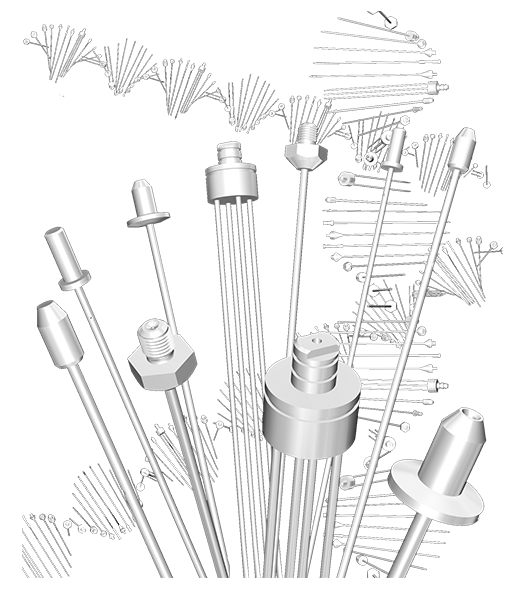 Models of various injector needles on a transparent background