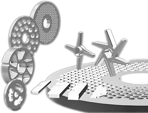 Photo of various Meat grinder parts on a transparent background